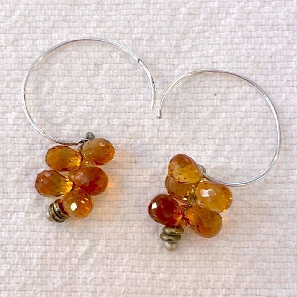 Sterling silver amber glass faceted crystals charm cluster
